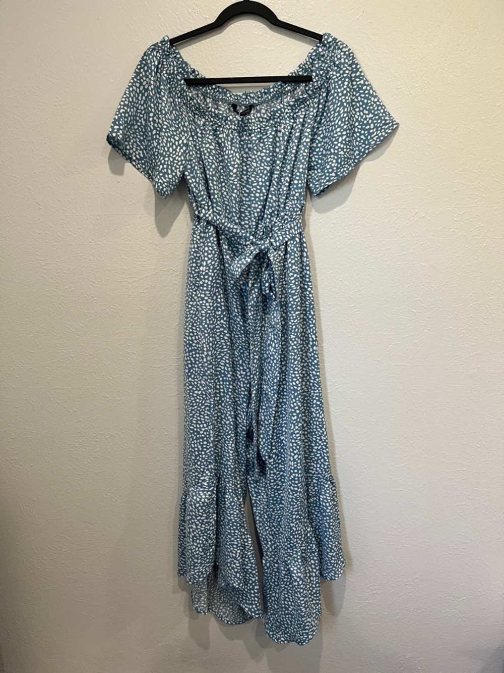 BloomChic Teal Speckle Maxi Dress with Tie Waist